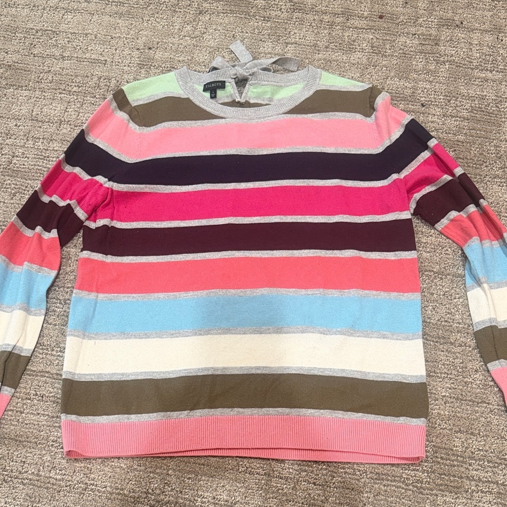 Talbots Colorful Striped Crew Neck Sweater